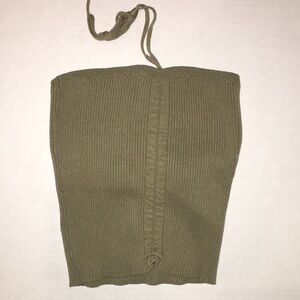Active USA Halter Neck Strappy Crop Top | Olive Green | Size S